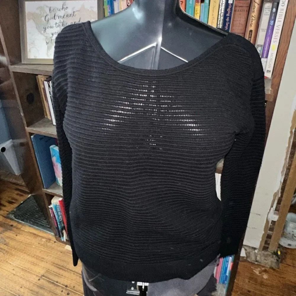 Peyton Jensen black lightweight cotton loose weave S sweater